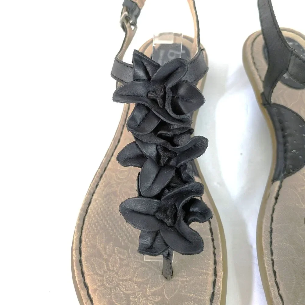 B.O.C. Born Concepts 8M Black Leather Slingback Flat Thong Sandals Flower Flats - Picture 2 of 15